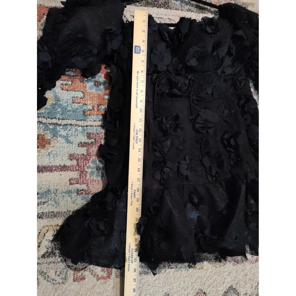 ASOS LUXE 3D Floral Beaded Black Off The Shoulder Puff Sleeve Mini Dress NWT - Picture 12 of 13
